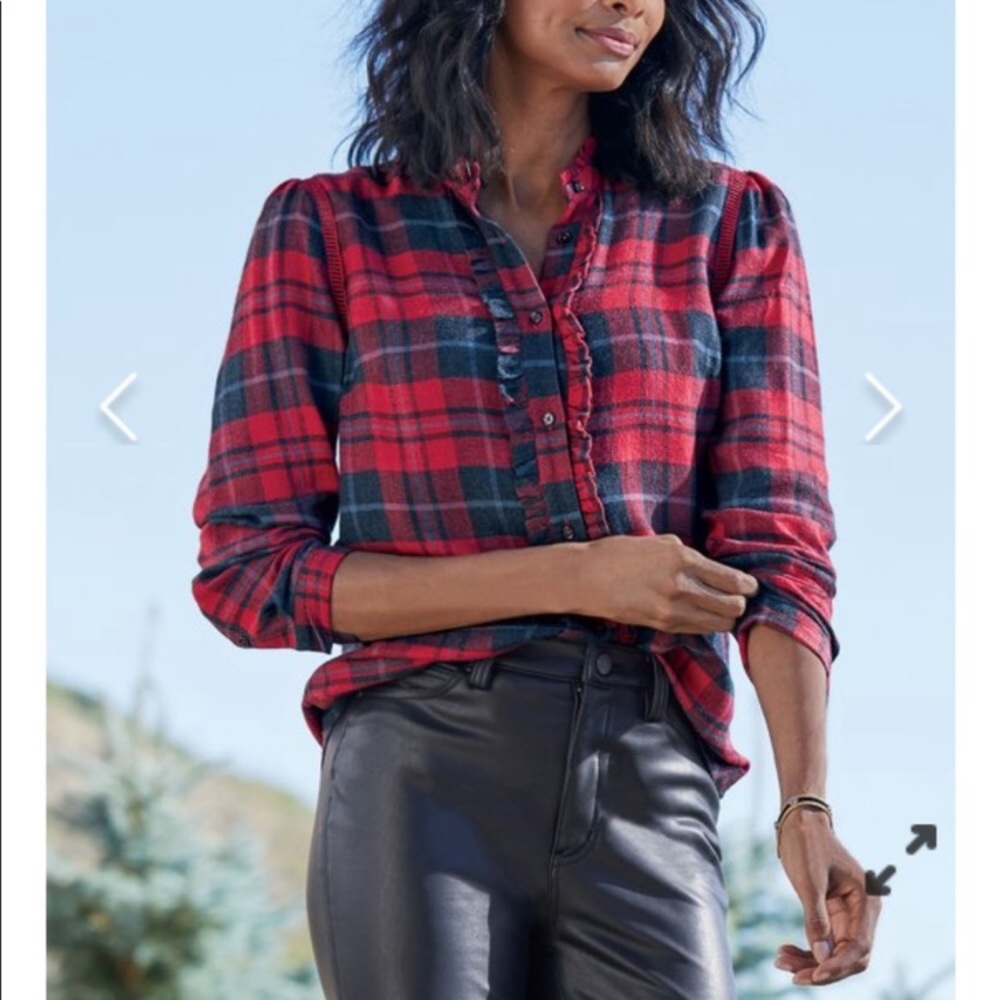 ❤️Soft Surroundings Triana Lightweight Flannel Plaid Shirt Size S